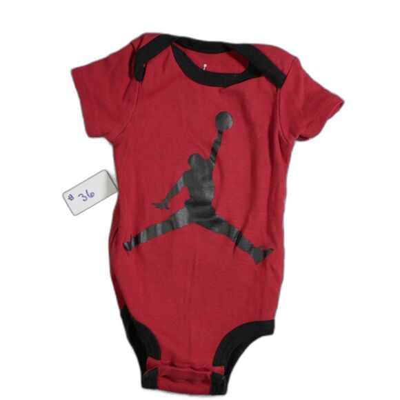 Jordan 0-6M Shirt Red Black Jordan Logo On Front Snap Closure On Bottom - Picture 1 of 10